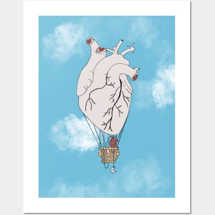 Hot air heart balloon Posters and Art